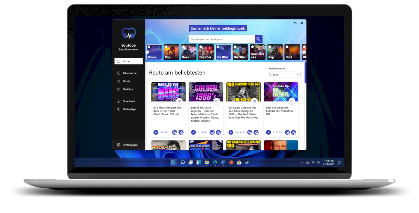 Dashboard und Suche im YouTube Song Downloader